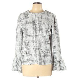 Karl Lagerfeld Tweed Pearl Trim Bell Sleeve Top